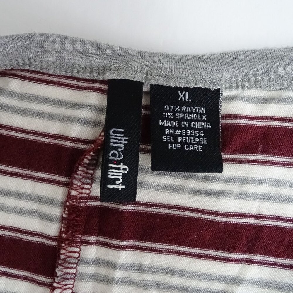 Ultra Flirt Stripe Burgundy Gray Short Sleeve Pocket T-shirt Dress Women Size XL - Picture 4 of 8